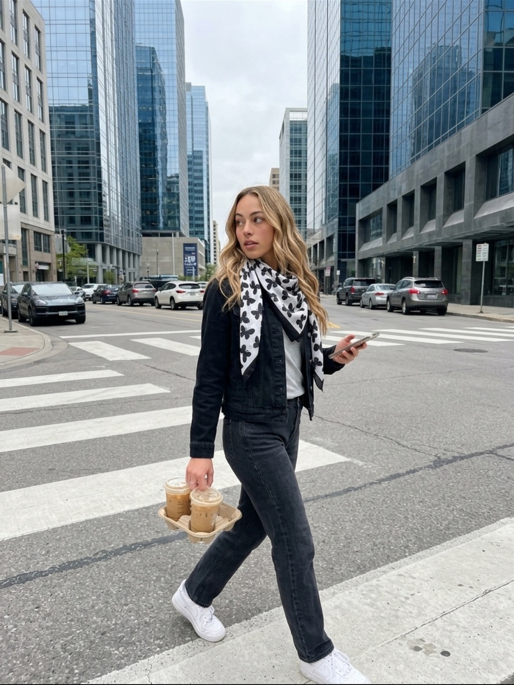 Juicy Couture Black and White Butterfly Scarf